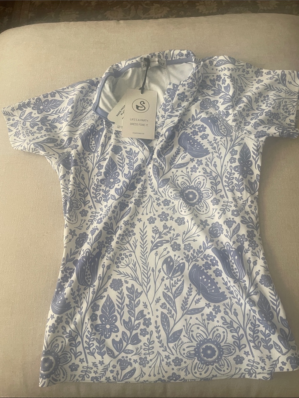Girls Short Sleeve Polo Tee in Blue Floral